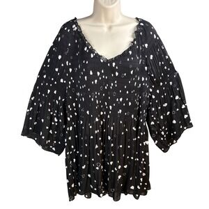 Floral Ivy Top Womens 3X Smocked Pleated Bell Sleeve Sheer Romantic Cottage Boho